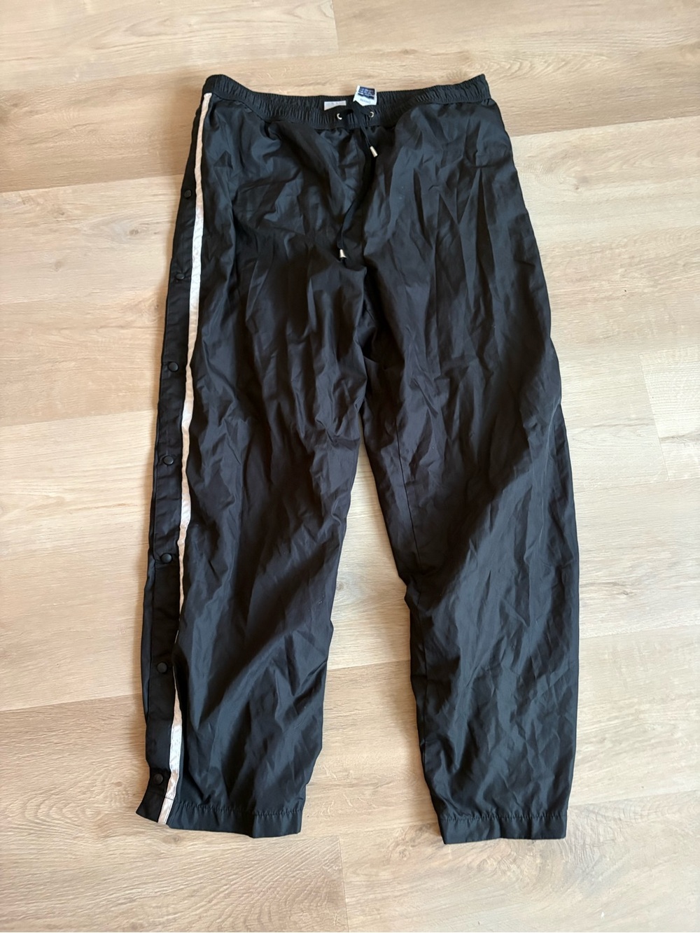 Black Men’s Snap-Button Track Pants with Side Stripe